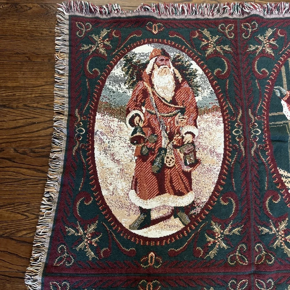 VTG Goodwin Weavers Christmas Tapestry Throw Cotton Blanket SANTA 50X70